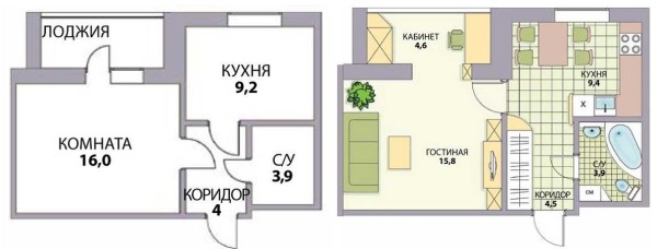 Варианты переделки хрущевок: 1, 2, 3, 4 — х комнатные, фото до и после